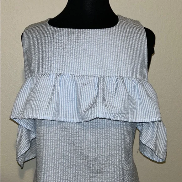 Blue Gingham Off-Shoulder Ruffle Dress - Picture 4 of 6